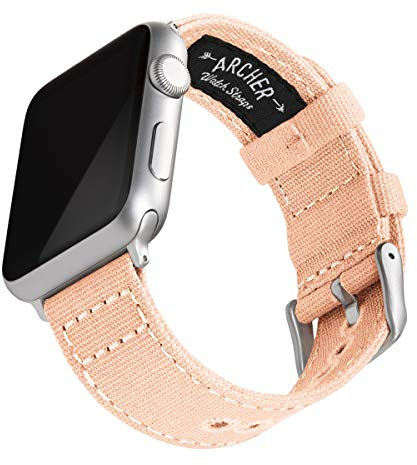 Archer Watch Straps - Canvas Straps for Apple Watch (Pale Coral, Silver, 44/45/46/49mm)