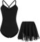 FONLAM Vestito Body Danza Classica Balletto per Bambine Ragazze Body Ginnastica Cotone Tutù Balletto (Nero, 12-13 Anni)