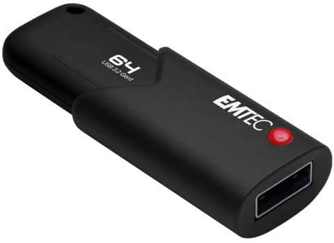 Emtec - Clé USB 3.0 (3.2) Click Secure B120 - Mémoire Flash Drive De 64 Go - Stockage Externe - Lecture 100Mb/S - Écriture 20Mb/S - Avec Logiciel D'Encryption AES256 Bits FIPS140-2 - Noire