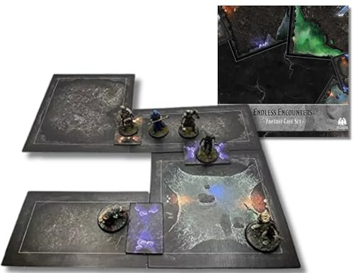 Endless Encounters Fantasy DND-Kartenkacheln – doppelseitige 28-mm-Miniatur-Kampfmatten – DND-Brett mit 2,5-cm-Quadratraster-Tischzubehör – Abenteuerkartenfiguren – (Höhlen)