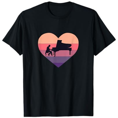 Piano Pianist Pianolehrer Vintage Herz Flügel Retro Klavier T-Shirt
