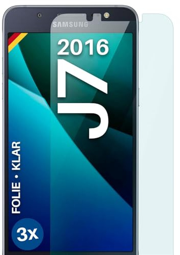 moex für Samsung Galaxy J7 (2016) Schutzfolie Displayschutz Folie Ultra-klar HD 0,2 mm kompatibel mit jeder Hülle, Anbringen ohne Blasen, Handyfolie Extra Kratzfest, FlexProtect 3 Stück