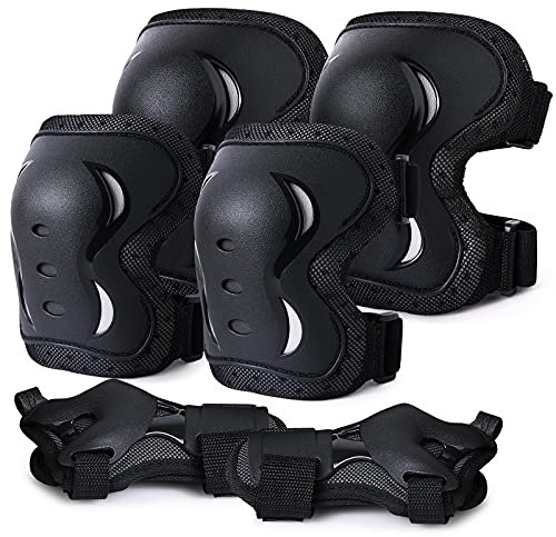 Kinder Erwachsene Knieschoner Set Protektoren - Inline Skates Knieschoner- Schoner inliner Damen 6 in 1 für Scooter Skateboard