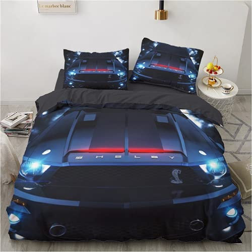 QQMHG Cooler Sportwagen Bettwäsche Set 135x200cm für Kinder Jungen Bettwäsche, Auto Rennauto Bettbezug Set Weich Mikrofaser (A-8,155x220cm+2x80x80cm)