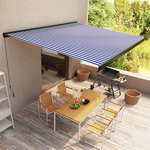 (Blitzlieferung) Kassettenmarkise Balkonmarkise Sonnenschutz mit Handkurbel, UV-beständig, Eine Vielzahl von Farben und Größen erhältlich Manuelle Kassetten-Markise 500x300 cm Blau und Weiß