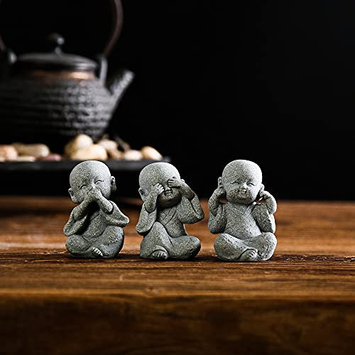 3 weise kleine Mönche Statue Nette kleine Mönche Figur Hören Sie kein Böses Sehen Sie kein Böses Sprechen Sie kein Böses Buddha-Statue-Set Home Office Desktop Bücherregal Ornamente Autodekoration