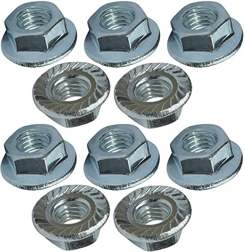 AERZETIX - C49642 - Set di 10 dadi esagonali con flangia/base dentata M5 Ø esterno 11mm - in acciaio al carbonio - controdado autobloccante