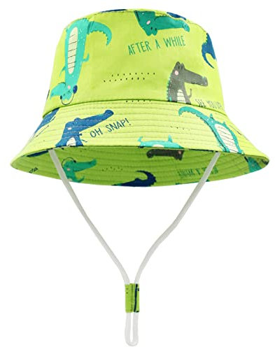 FenFang Sonnenhut Baby Kinder, Dinosaurier Fischerhut Kind Jungen Mädchen, Breite Krempe Sonnenmütze Verstellbar, Eimerhut Strandhut Kappe Mütze Frühling Sommer (4-8 Years, Grün)