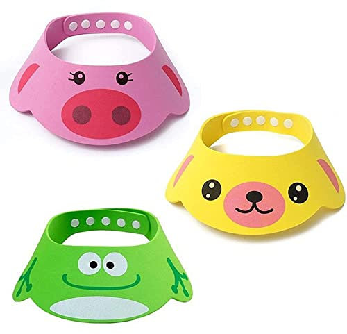 Gorro de Ducha Bebé,3 PCS Ajustable Gorro de Champú Gorro de Ducha de silicona Sombrero Protección de Ojos para Bebé Sombrero Champú Evite que el Agua Fluya a Ojos y de la Cara