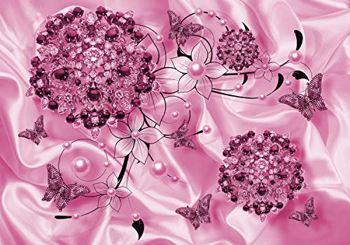 wandmotiv24 Fototapete Blumen rosa, 400 x 280 cm - selbstklebende Strukturtapete, Wanddeko, Wandbild, Wandtapete, Elegant, Edelstein, Diamanten M3516