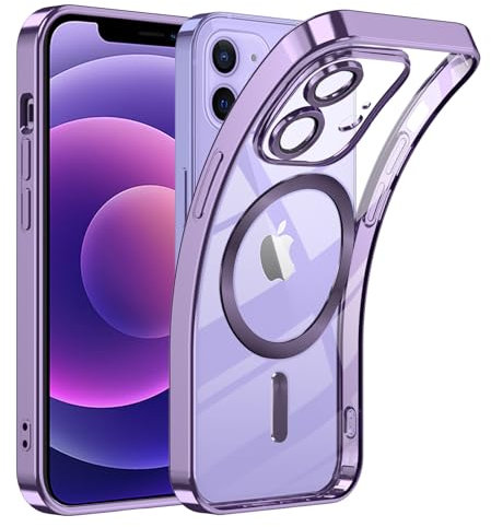 TUUTPU Coque Magnétique pour iPhone 12 Compatible avec MagSafe, Étui Couverture de caméra Intégrée Transparent Ultra Mince Silicone Antichoc Anti Rayures Protection Housse Bumper, Violet