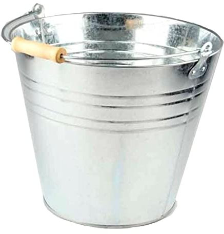 Acan Tradineur – Cubo de Metal galvanizado de 8 litros, de 24 x 19 cm, con Mango de Madera para Limpieza, jardinería, hogar… Balde de Metal, cubeta, barreño Metalizado