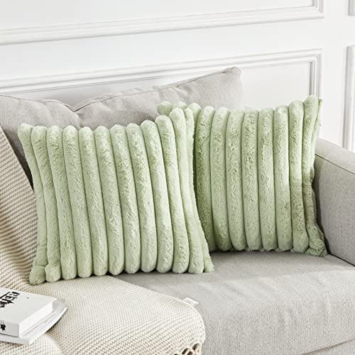 Joyouth 2er Set Doppelseitige Plüsch Samt Kissenbezüge Weiche Künstliche Pelz Kissenbezüge Dekorativ für Couch Sofa Schlafzimmer Wohnzimmer Zuhause 45x45 cm Grün