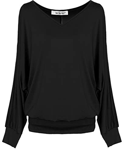 Van Der Rich ® - Basic Tops Bluse mit Langen Ärmeln - Damen (ML-Schwarz, M)