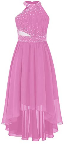 Alvivi Enfant Filles Robe De Mariage Demoiselle d'honneur Robe De Soirée Cérémonie Baptême Mousseline Robes De Fête Anniversaire 5-16 Ans Rose 11-12 Ans