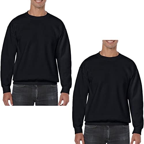 True Face Mens Sweatshirts Plain Workwear Pack of 2 Casual Crew Neck Jumper Fleece Sweater Sports Leisure Pullover Top Black - 2 Pack S