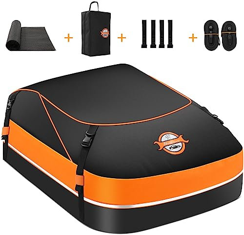 Sailnovo Sac de toit pliable 453 l, matériau étanche 1000D, tapis antidérapant, 6 sangles renforcées, 4 crochets de porte, pour le transport des bagages sur tous les véhicules avec/sans barres de toit