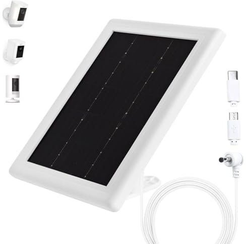 BOBUY - Solar Panel Charger for Ring Cameras, 5V Solar Charger, Compatible with Ring Spotlight Cam/Ring Stick Up Cam and Wireless Outdoor Security Camera/Doorbell, 16.4ft Batteries (1 Pack, White)