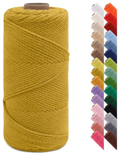 LEREATI Makramee Garn 2mm x 150m Häkeltasche Kordel Geflochten Baumwollgarn Baumwollkordel Natur Makramee Seil Häkelgarn für Handtasche, Wandbehang, Hängepflanze, Vorhang, Geschenk (Senfgelb)
