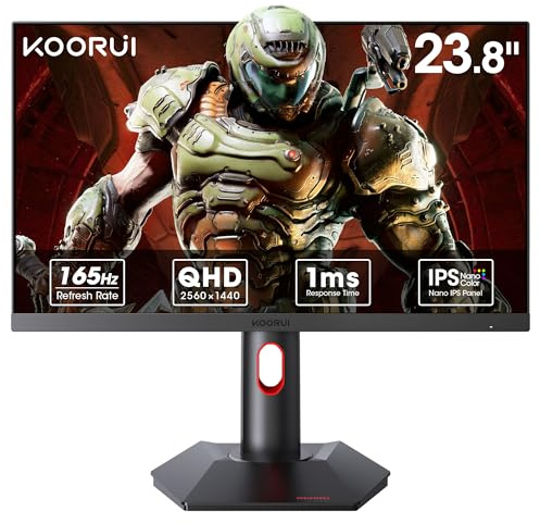 KOORUI Gaming Monitor, 24 QHD Nano IPS Display, Computer Monitor 1440P 165Hz, 1ms 2K PC Display, 100% sRGB, Adaptive Sync, Height Adjustment