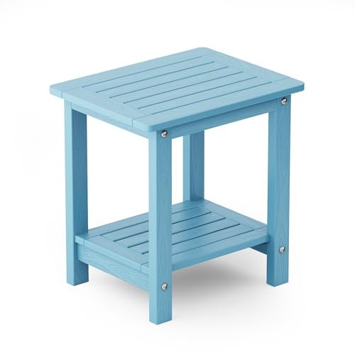 YEFU Adirondack Beistelltisch für den Außenbereich, 2-stöckig, quadratisch, aus Kunststoff, Beistelltisch für den Außenbereich, Terrassen-Beistelltisch, wetterbeständig, wasserdicht, Couchtisch für