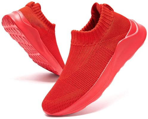 CAIQDM Damen Schuhe Slip On Sneakers Turnschuhe Laufschuhe Walkingschuhe Mesh Leichtgewichts Atmungsaktiv Rot 41 EU