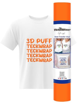 TECKWRAP 3D Puff Heat Transfer Vinyl 10 x 5ft Puffy HTV Vinyl for DIY Clothing,Shirts,Logos,Hats,Fabric Foaming Iron on Vinyl Compatible with Heat Press Craft Cutters,Neon Orange