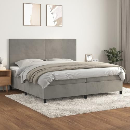 BAZZI Boxspringbett 200 x 200 cm mit Matratze Polsterbett 200 x 200 cm Komplettes Bettset,Bett 200 x 200 cm Mit Matratze und Lattenrost Hellgrau-34 Samt Jugendbett für Jugendzimmer, Futonbett