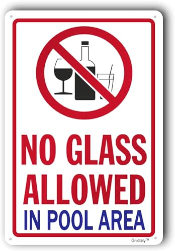Schild mit Aufschrift Pool Rules, No glass allowed in pool area, 20,3 x 30,5 cm, Metall-Aluminiumschild