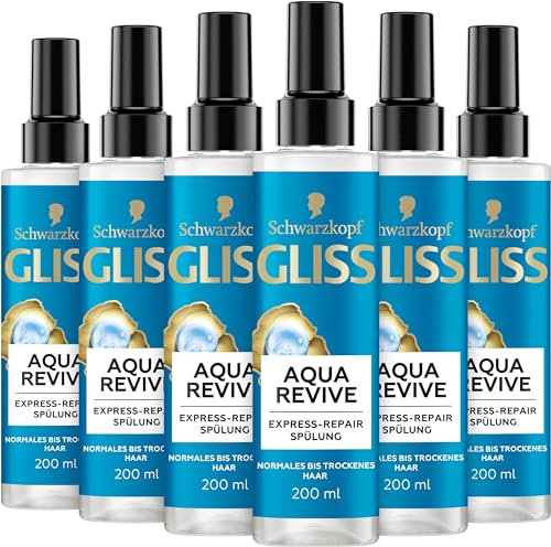Gliss Express-Repair-Spülung Aqua Revive (6 x 200 ml), Haarspülung bietet eine Extraportion Feuchtigkeit & gesunden Glanz, für normales bis trockenes Haar