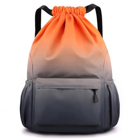 YYKSYDPT Turnbeutel für Herren und Damen, Sportbeutel mit Kordelzug, Wasserdichter Oxford-Rucksack mit großem Fassungsvermögen für Reisen, Freizeit, Arbeit, Sport (Orange-grauer Farbverlauf, L)