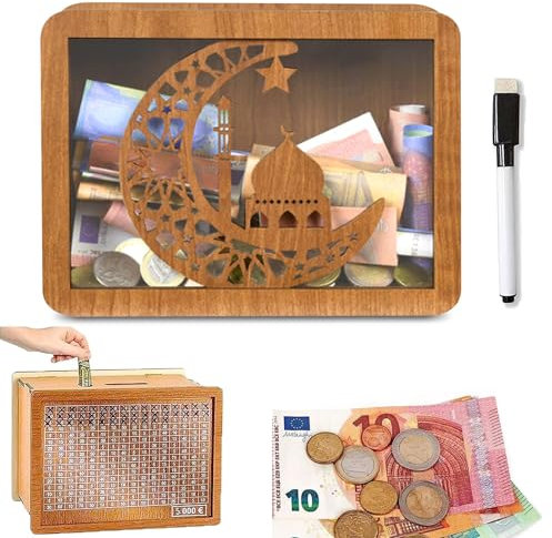 Spardose mit Zähler, Personalisierte Holzspardose, Vintage, Wiederverwendbare mit Ziel, kreative 17x12,5x7 cm, Geschenk für Kinder und Erwachsene (New 5000€)