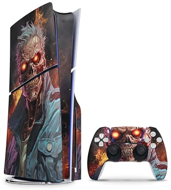 Skins4u Slim PS5 Skins Aufkleber für PlayStation 5 Konsole und Controller Skin Vinyl Skin Sticker PS5 Slim Disc Design Schutz Folie Zombie Fire