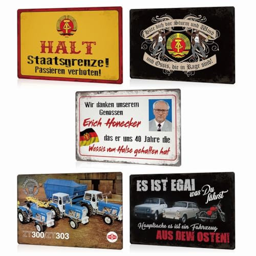 5PC Blechschilder Set DDR Landwirtschaft Fahrzeuge - Auto Garage Motorrad Metallschild - Retro Schild Wanddeko Geschenke 20x30cm