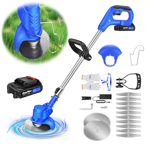 Electric Strimmer Garden Lawn Trimmer, Cordless Strimmer 21v Garden Strimmer with 1500mAh Battery, Strimmer Height Adjustable Metal Blade Strimmer for Garden Lawn Care Clearing Weeds Trees