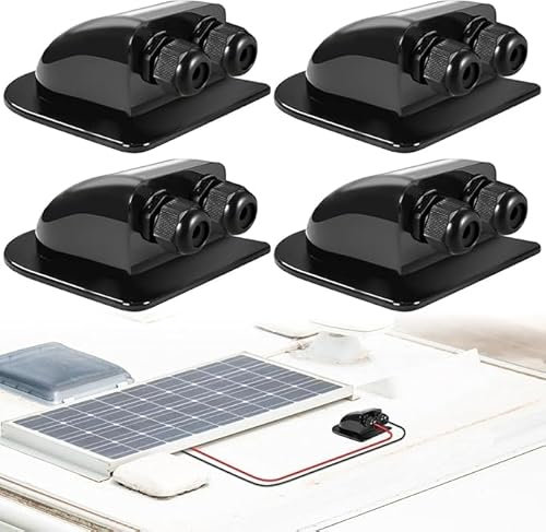 Lot de 4 passe-câbles solaires en ABS - Double passe-câble - 6 à 12 mm - Presse-étoupe étanche - Passe-câbles solaires pour projet solaire, camping-car, caravane, bateau - Noir