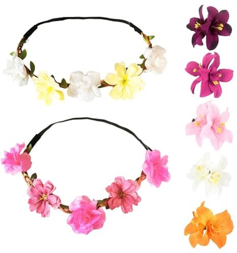 VBRHFRIF 5 Double Orchid Hair Clips, 2 Flower Garland Headbands, 7 Flower Hair Accessories, Festival Accessories, Adults, Unisex, 1 Set, 1 Item, 1 Package