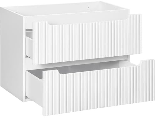 Lomadox Badmöbel Waschtischunterschrank 80 cm weiß gerillte Front Waschbeckenschrank Badschrank 2 Schubkasten Auszüge B/H/T ca. 80/57/39 cm