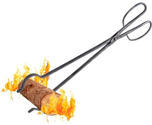 Blacksmith Handcrafted Iron Fireplace Tongs, 21 inches, Big siz Handle， Sturdy Blacksmith Design for Fire Pit, Grilling，Adding Log (21 Inchs)