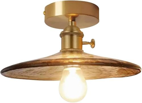 LLXDFUU Décoration de la Maison en Verre soufflé Ambre encastré en Forme de Bol plafonnier Couloir Lustre luminaire Vintage Or Ferme près du Plafond Armoire Lampe Porche Couloir