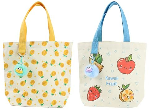 Spldsun 2 Stück Faltbare Einkaufstaschen, Kleine Stofftasche mit Henkel, Doppelseitige Canvas-Tasche, Tragen Sie alle Wichtigen Modeutensilien Bequem mit Sich