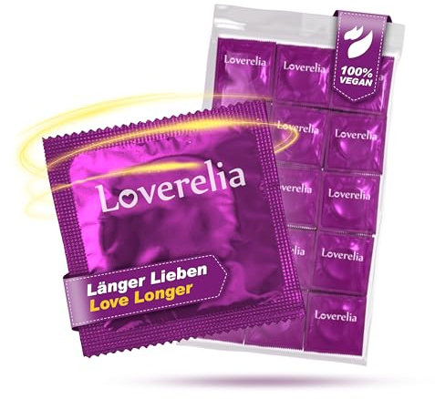 Loverelia Kondome Länger Lieben - 100 Stück (2 x 50 Stück) - konturierten Form - das Liebesspiel zu verlängern und den Genuss zu steigern – Naturkautschuk Latex - Vegan – Gefühlsecht