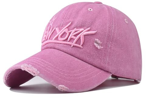 Casquette de baseball classique rétro lavée New-York brodée casquette de baseball d'extérieur casquette de baseball unisexe, rose, Large