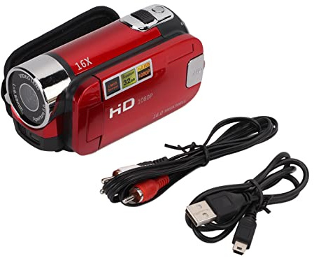 Nurnesy Digital Video Camera Camcorder High Definition Recording for Filming, 2.7 Inch LCD Display, 16X Zoom, Built-in Flash, Convenient with 1/4 Inch Screw Interface (Red)