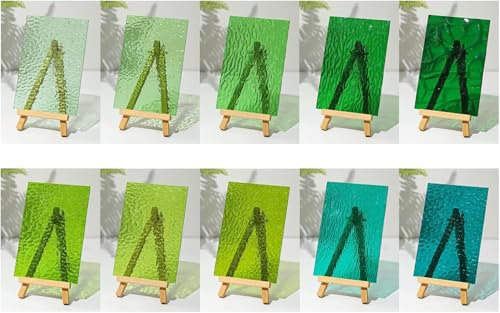 CHICSHIS Mosaic Glass Sheets (10 Pack) – 4 x 6 inches Green Tones – Textured Stained Cathedral Glass Peces – Transparent Tiles Panel for DIY Mosaic Crafts, Tiffany Projects, and Home Decoration