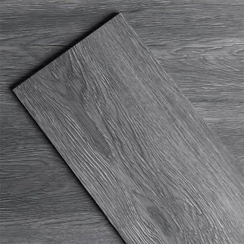 GreenFullHouse Revêtement de sol vinyle autocollant effet bois, décoller et coller, 15.24cmx15.24cm 2.0 mm 1 pièce Anti-Scratch pour salle de bain couloir buanderie (Échantillon de gris foncé)