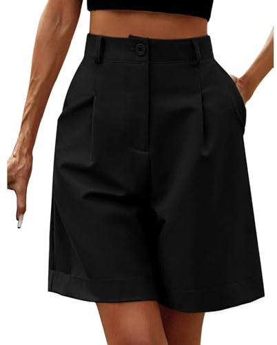 Meaunzyl Pantaloncini da Donna, Stile Bermuda, Casual, Elasticizzati, A Vita Alta, Gamba Larga, Pantaloni Corti da Lavoro, Pantaloni Estivi, con Tasche, Eleganti, Ragazza