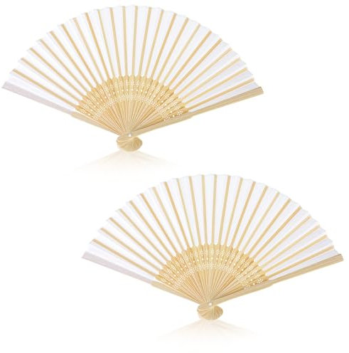 2 Stück Handfächer aus Stoff und Seide, faltbar, Bambusrippen, Chinesischer japanischer Stil zum Tanzen, für Partys, Sommer, Festivals, Event Favor Birthday Wedding Souvenir, Women Accessories White