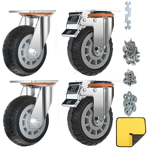 Rollen Räder mit Sicherheits-Doppelverriegelung, Satz von 4, Heavy Duty, Max Load 2000LBS, für Warenkorb, Möbel, Werkbank (schwarz, 13cm/5, 2 Universalrad+2 Verriegelung Swivel)