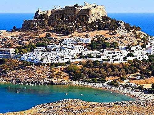 1000 Piece Jigsaw Puzzle Lindos Castle, Rhodes Island, Greece Large Puzzle Game For Adults And Teenagers 26x38CM